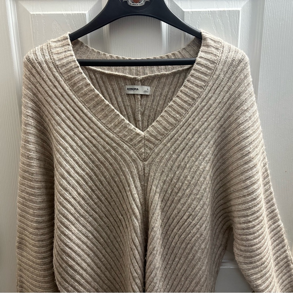 Sonoma Women's Beige Oversized V-Neck Sweater